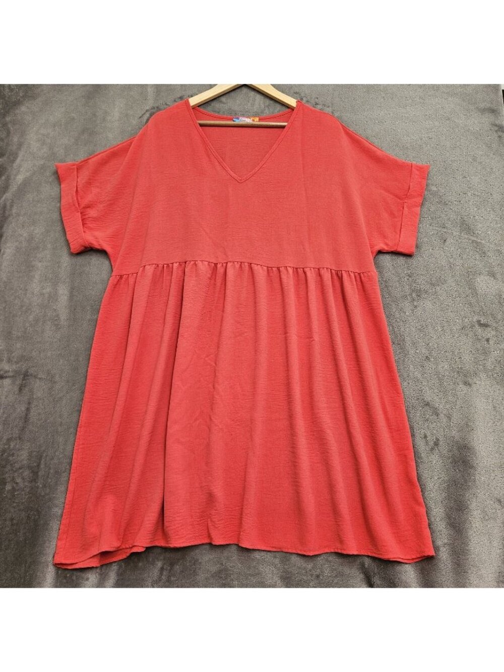 Freckled Poppy Womens V-neck Dress Coral Orange Size 3XL Babydoll Resort Cruise